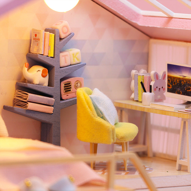 DIY Cabin Mini Handmade House Model Puzzle Birthday Gift Toy Building Blocks Instagram Wind Time