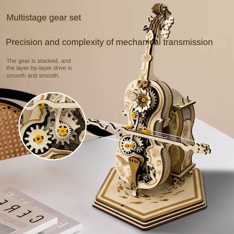 Creative assembly of music boxes, handmade DIY puzzle toys, punk cello music boxes, wooden 3D decorations