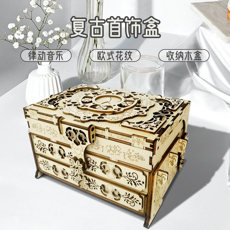 Diy retro music box puzzle handmade 3d puzzle wooden stereo toys creative assembly music box