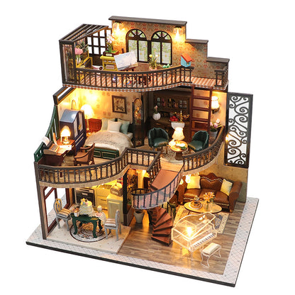 Creative DIY model assembled cabin loft retro luxury decoration 3D doll house gift wholesale by hand.