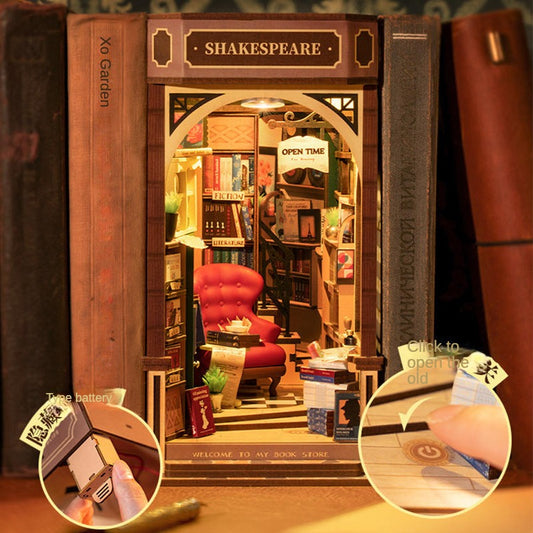 Time Bookstore 3d jigsaw puzzle miniature diy cabin wooden assembled model house building block toy